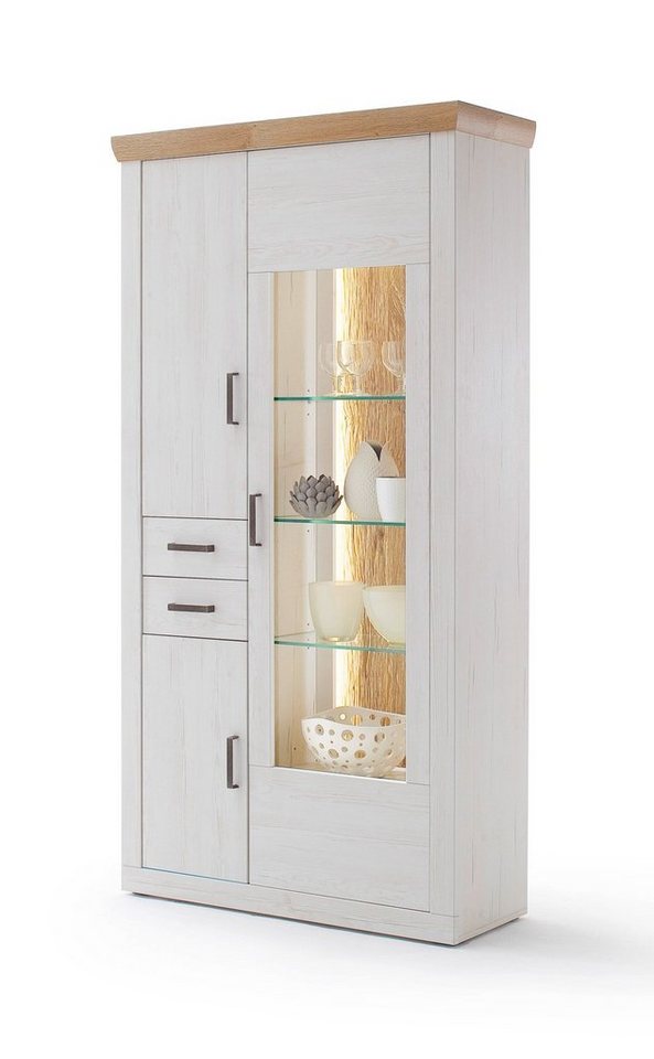 expendio Vitrine Marlis 4 Pinie Aurelio / Grandson Oak Nb. 106x205x40 vormontiert 3D-Optik LED von expendio