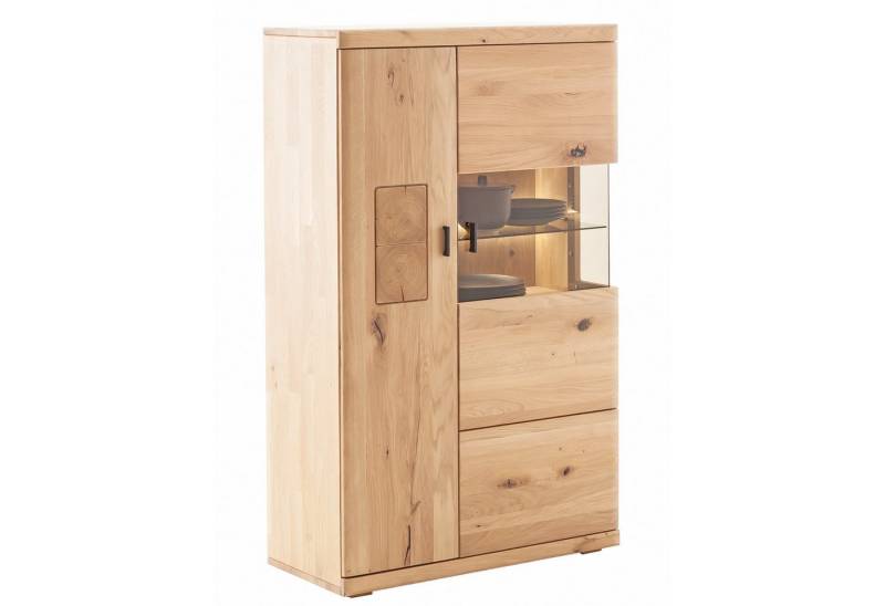 expendio Vitrine Paige 3 Ast/Balkeneiche massiv dgL. in Kristalleiche geölt, 83x139x37 cm von expendio
