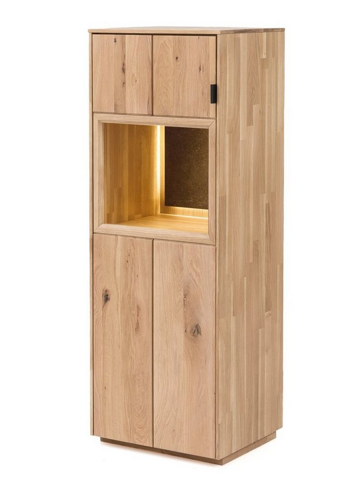 expendio Vitrine Porto 1 Eiche bianco massiv 50x140x42 cm mit Beleuchtung von expendio