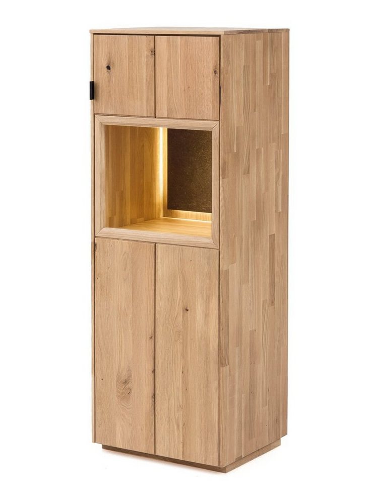 expendio Vitrine Porto 2 Eiche bianco massiv 50x140x42 cm mit Steinrückwand und Beleuchtung von expendio