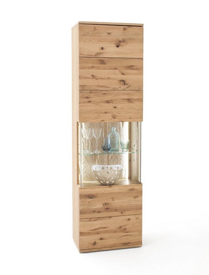 expendio Vitrine Samir 4 Asteiche Bianco teilmassiv 60x208x37 cm mit Softclose-Funktion von expendio