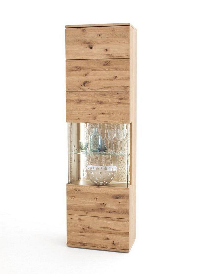 expendio Vitrine Samir 5 Asteiche Bianco teilmassiv 60x208x37 cm mit Softclose-Funktion von expendio