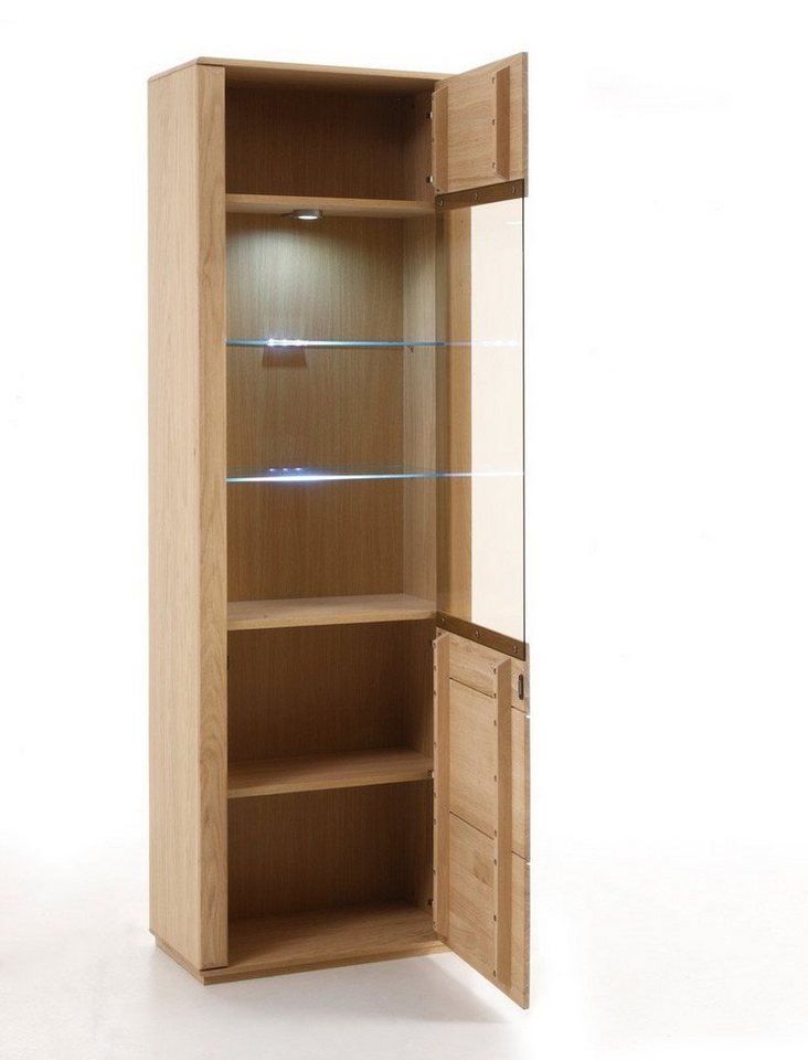 expendio Vitrine Senta 4 Eiche bianco teilmassiv 69x209x38 vormontiert mit Softclose-Funktion von expendio