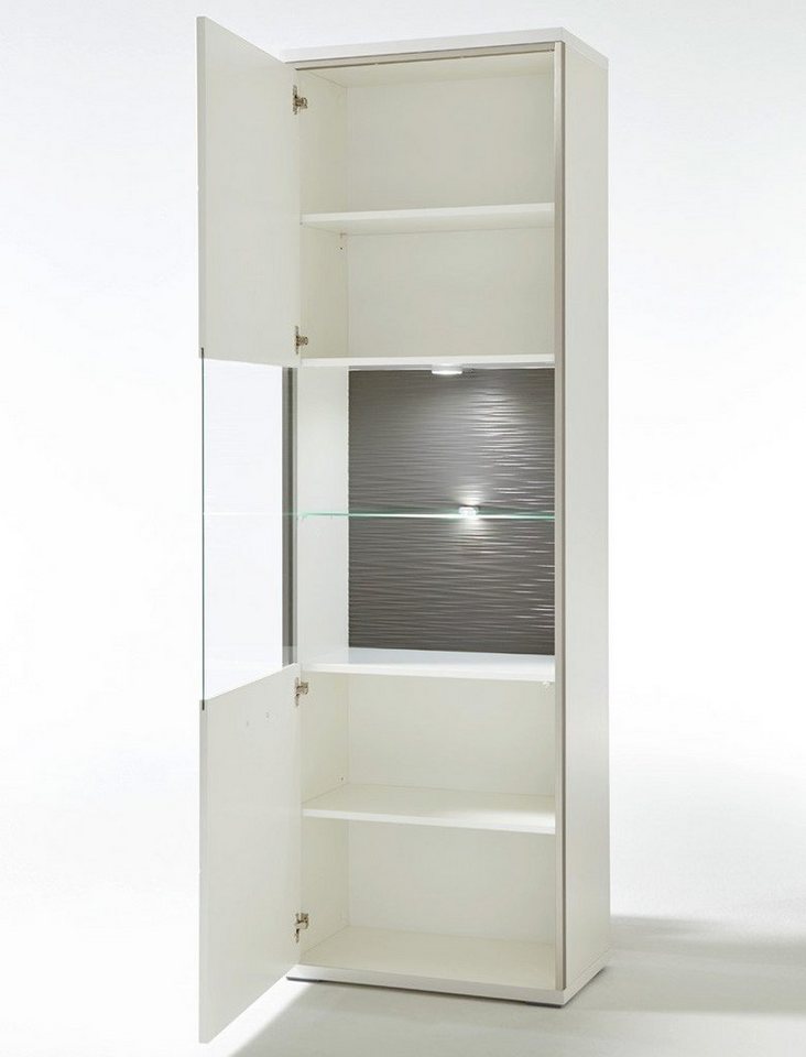 expendio Vitrine Travis 4 weiß Hochglanz 64x201x38 cm vormontiert Beleuchtung Softclose-Funktion von expendio