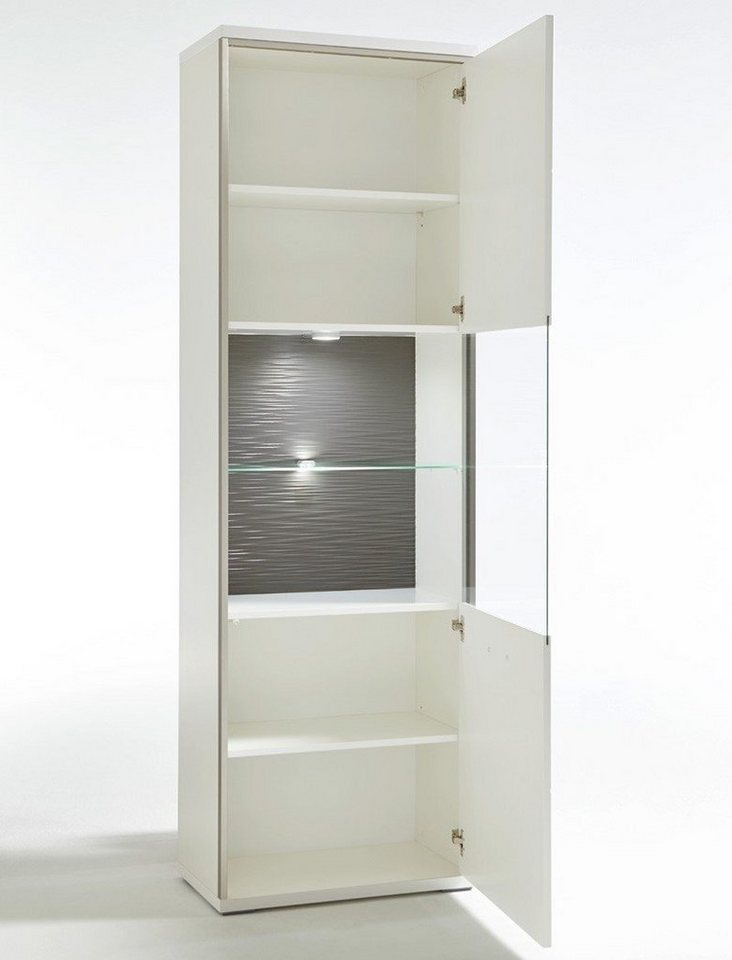 expendio Vitrine Travis 4 weiß Hochglanz 64x201x38 cm vormontiert Beleuchtung Softclose-Funktion von expendio