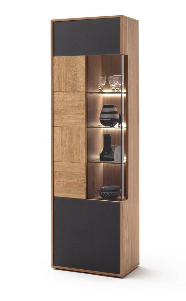 expendio Vitrine Vera 3 Balkeneiche Bianco / Glas anthrazit 64x207x37 cm vormontiert Softclose von expendio