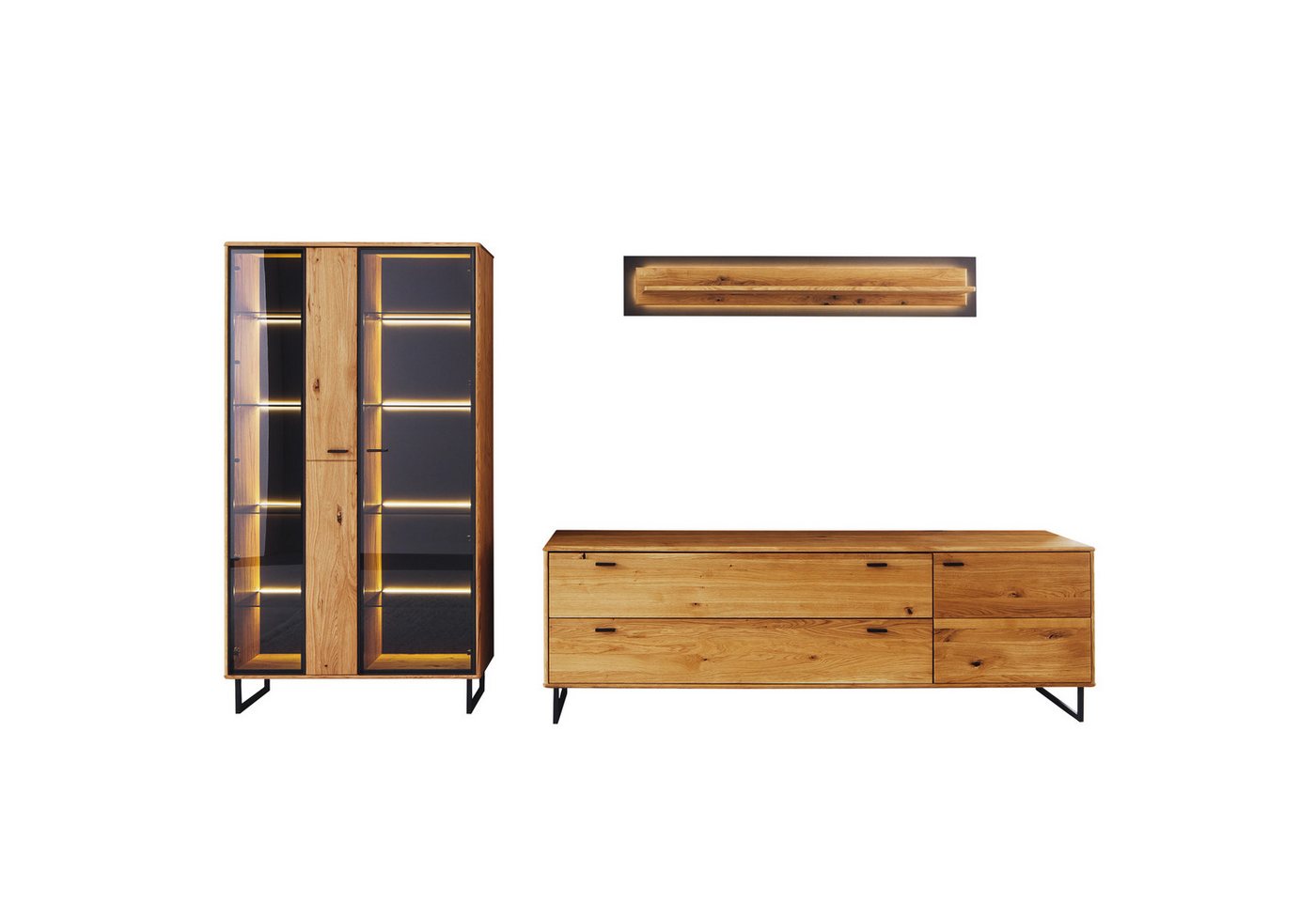 expendio Wohnwand Arian 20, (Spar-Set, 3-St), Ast/Balkeneiche massiv 319x186x50 cm von expendio