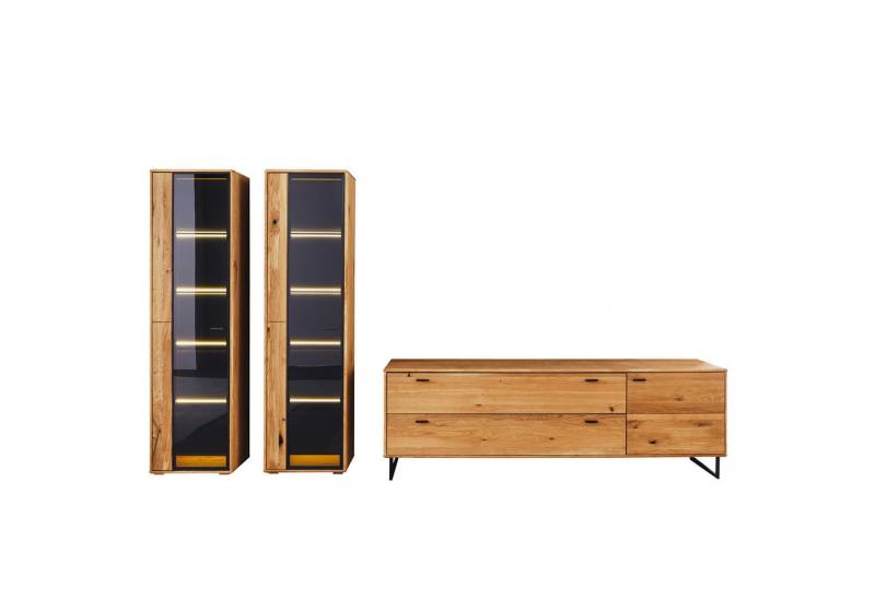 expendio Wohnwand Arian 22, (Spar-Set, 3-St), Ast/Balkeneiche massiv 333x190x50 cm von expendio
