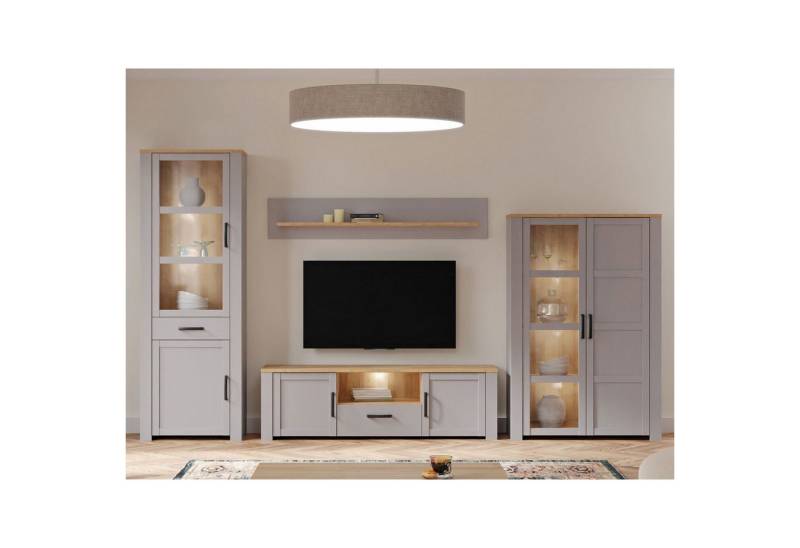 expendio Wohnwand Bonar 20, (Spar-Set, 4-St), Riviera Oak/ Grey Oak Nb., 363x206x42 cm von expendio