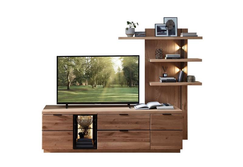 expendio Wohnwand Donia 25, (Spar-Set, 2-St), Wildeiche massiv, mit LED, 220x180x50 cm von expendio