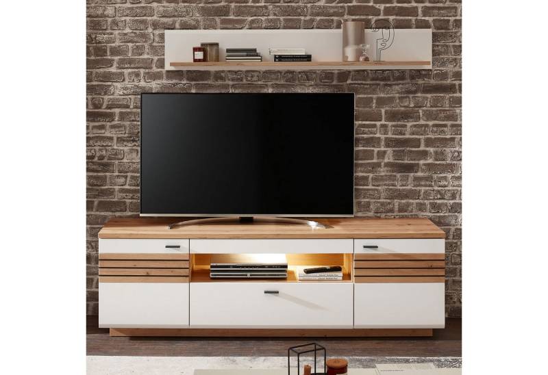 expendio Wohnwand Frederik 37, (Spar-Set, 2-St), weiß matt Artisan Eiche mit Beleuchtung 350x83x47 cm von expendio