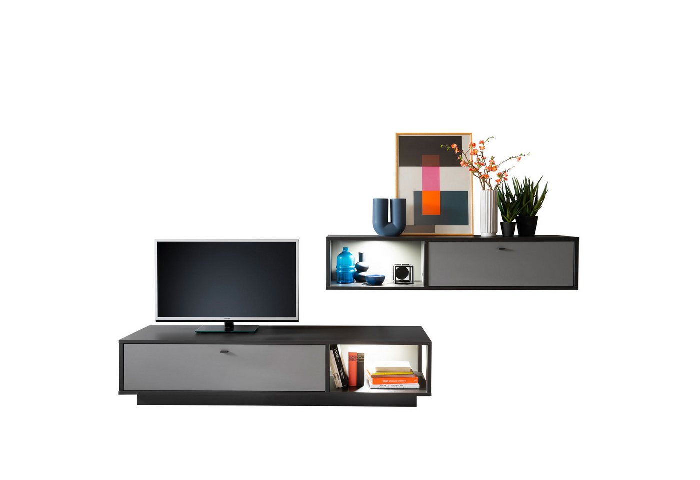 expendio Wohnwand Larus 22, (Spar-Set, 2-St), Royal Grey Melamin / anthrazit Dekor 278x106x50 cm von expendio