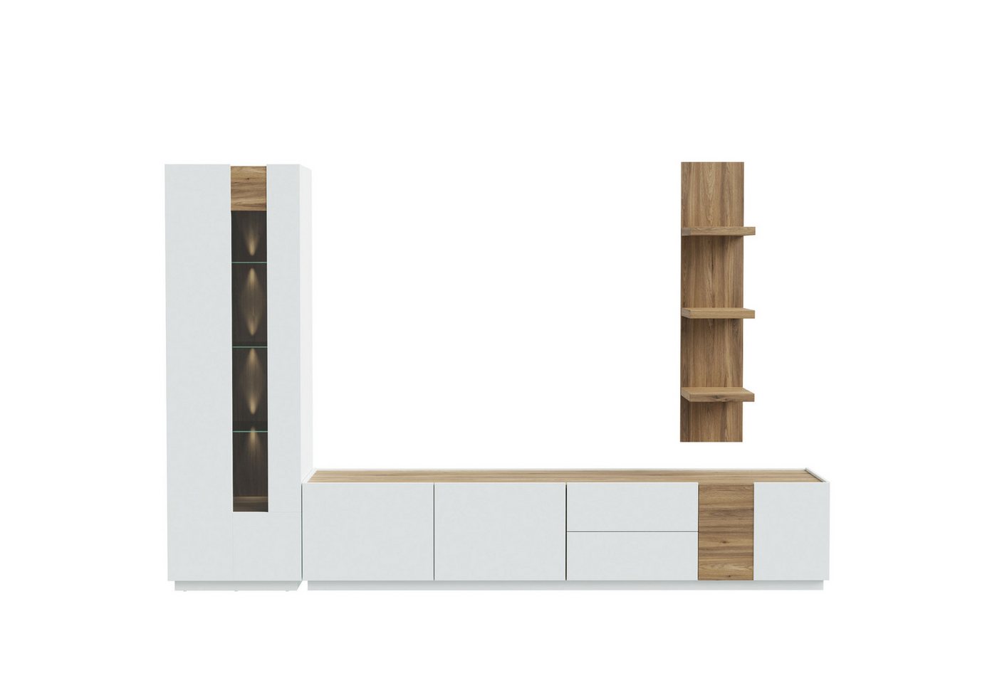 expendio Wohnwand Levin 20, (Spar-Set, 3-St), Secret Grey / Valencia Oak Nb. 301x195x41 cm von expendio