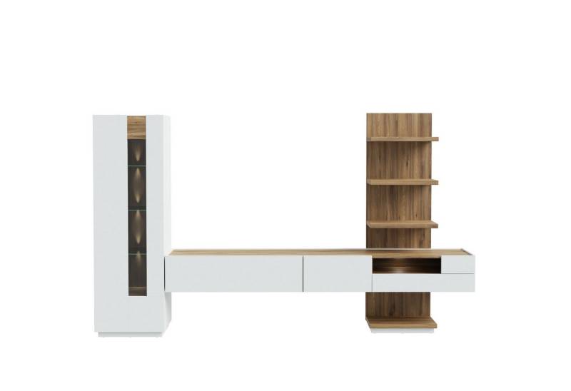 expendio Wohnwand Levin 21, (Spar-Set, 4-St), Secret Grey / Valencia Oak Nb. 340x195x41 cm von expendio