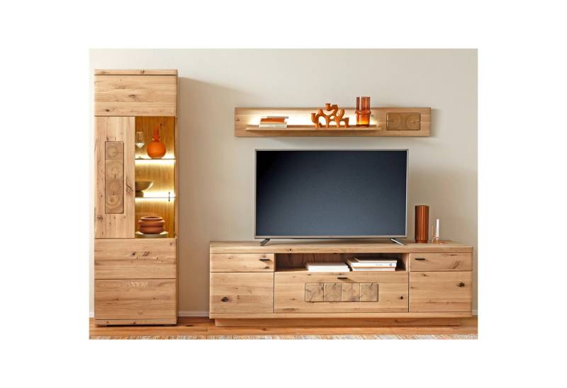 expendio Wohnwand Paige 10, (Spar-Set, 3-St), Ast/Balkeneiche massiv dgL. in Kristalleiche geölt, 285x203x50 cm von expendio