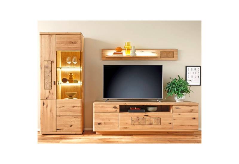 expendio Wohnwand Paige 11, (Spar-Set, 3-St), Ast/Balkeneiche massiv dgL. in Kristalleiche geölt, 303x203x50 cm von expendio