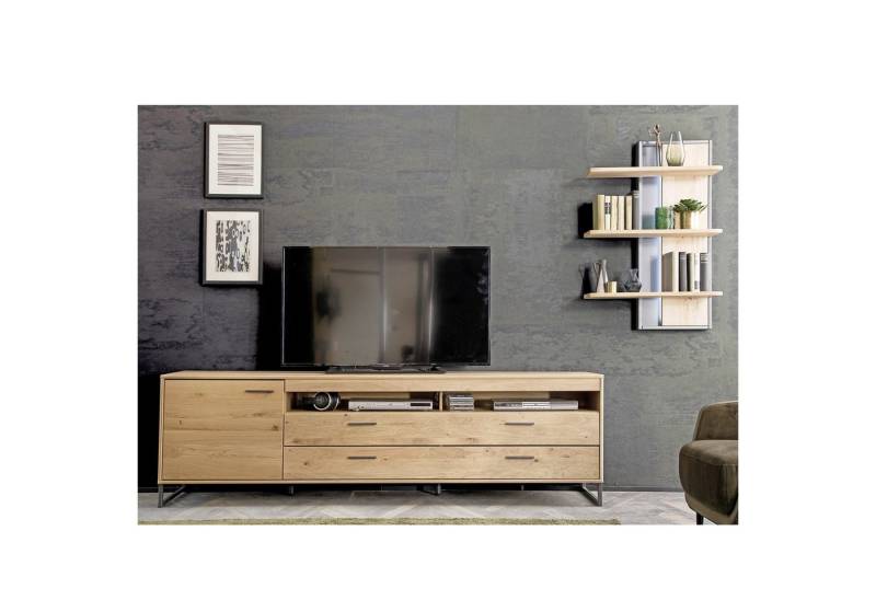 expendio Wohnwand Pollino 22, (Spar-Set, 2-St), Asteiche Bianco massiv geölt / Eiche Bianco furniert, 265x183x50 cm von expendio