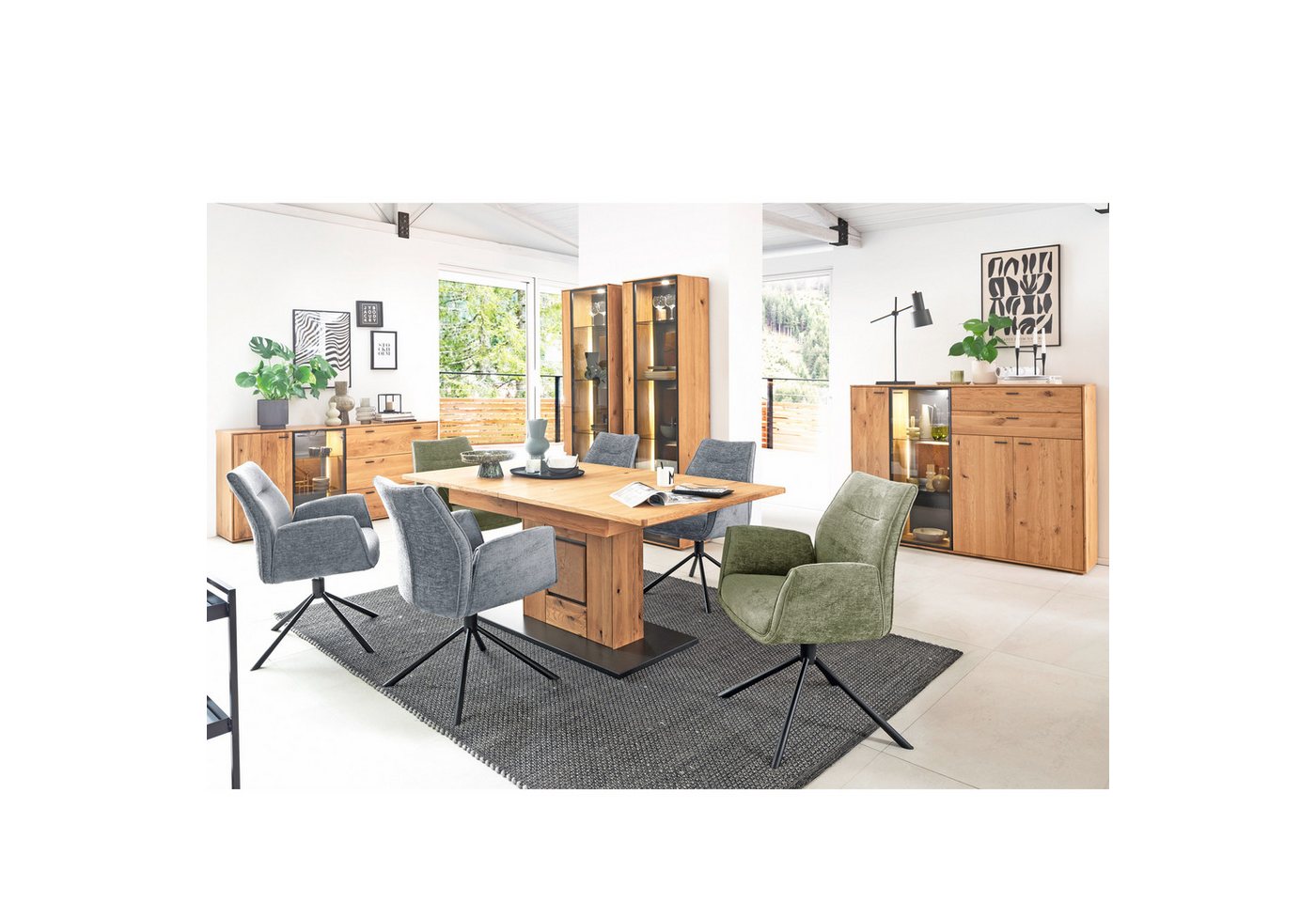 expendio Wohnzimmer-Set Anessa 42, (Spar-Set, 5-St), Asteiche massiv durchgehende Lamelle in Wildeiche, geölt von expendio