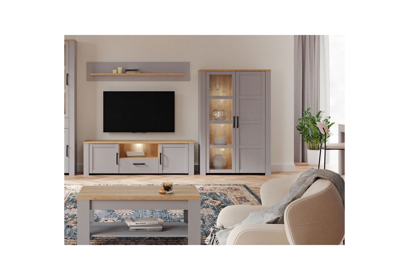 expendio Wohnzimmer-Set Bonar 34, (Spar-Set, 4-St), Riviera Oak/ Grey Oak Nb. von expendio