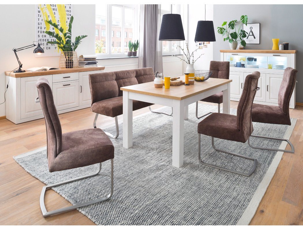 expendio Wohnzimmer-Set Bruneck 41, (Spar-Set, 3-St), Pinie weiss Landhausstil montiert mit Beleuchtung von expendio