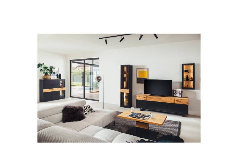 expendio Wohnzimmer-Set Ceylin 37, (Spar-Set, 5-St), schwarzgrau lackiert / Wildeiche massiv von expendio