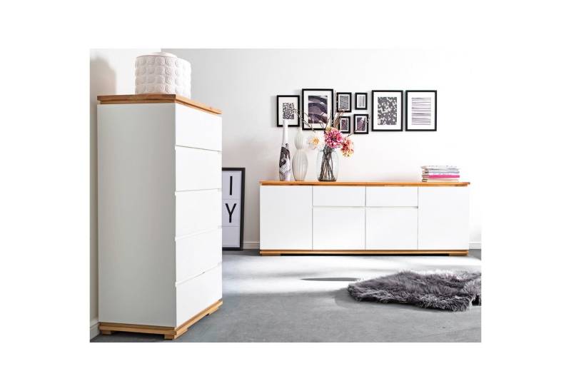 expendio Wohnzimmer-Set Cindro 22, (Spar-Set, 2-St), weiß matt lackiert / Deckplatte: Asteiche massiv, geölt von expendio
