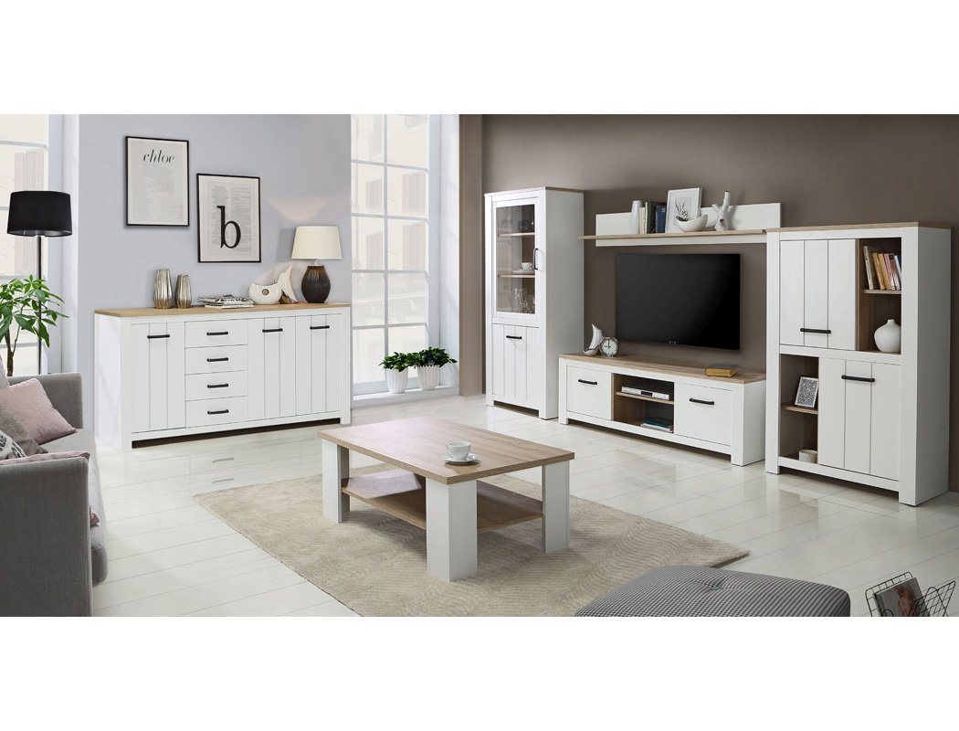 expendio Wohnzimmer-Set Eike 32, (Spar-Set, 6-St), weiß / Eiche bianco mit viel Stauraum von expendio