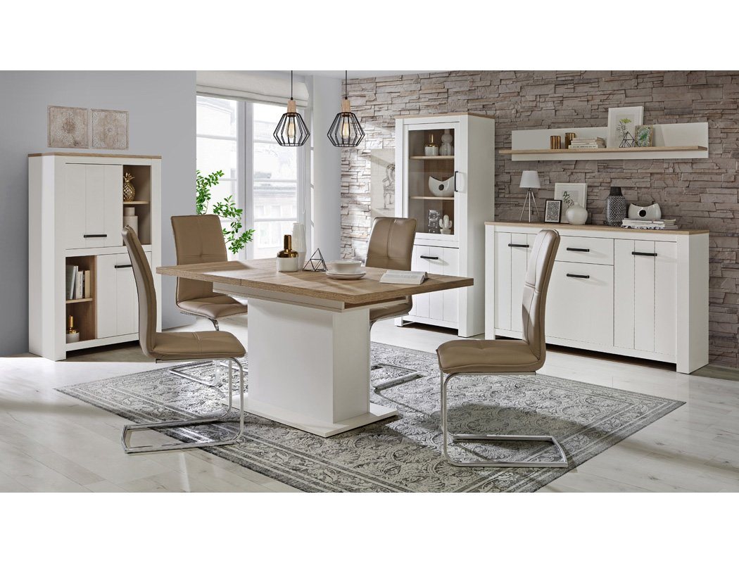 expendio Wohnzimmer-Set Eike 41, (Spar-Set, 5-St), weiß / Eiche bianco mit Ausziehtisch von expendio