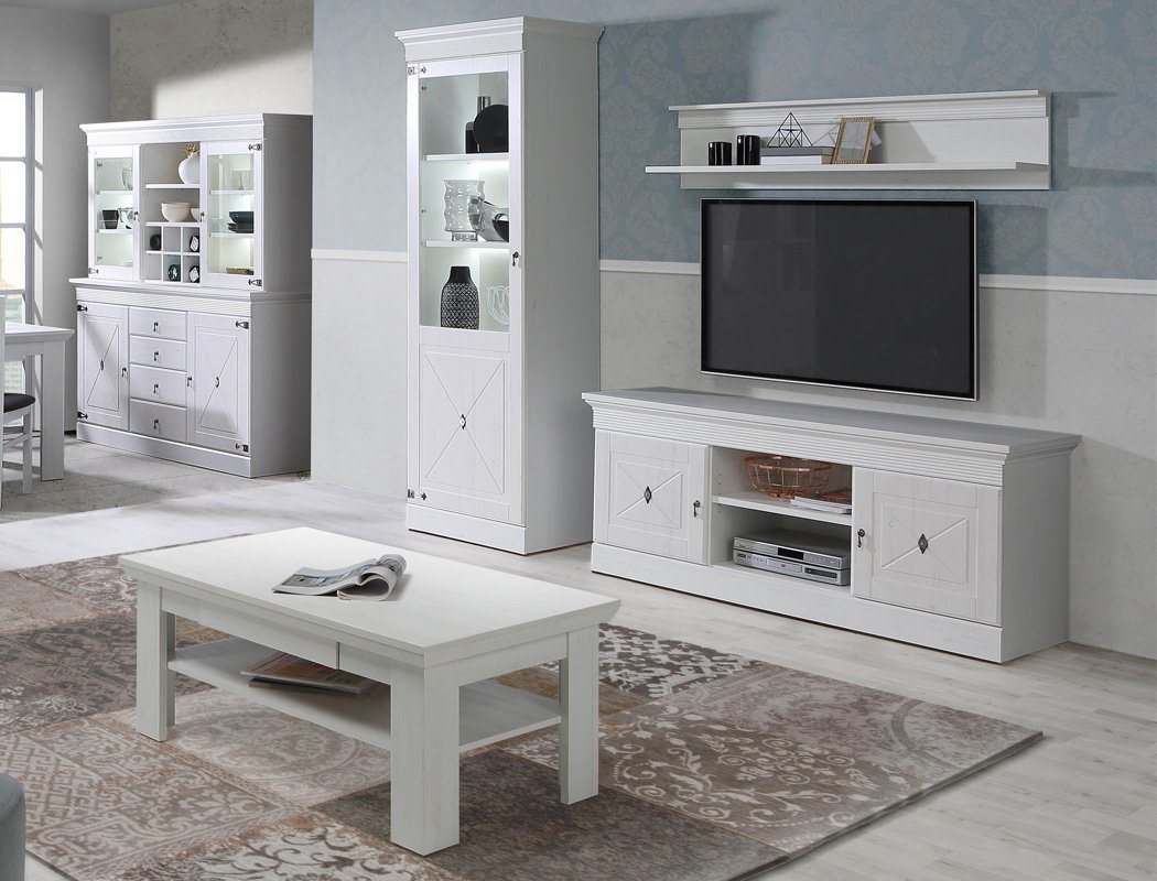 expendio Wohnzimmer-Set Enzo 22, (Spar-Set, 6-St), Pinie weiß Nb. Landhausstil mit Softclose von expendio