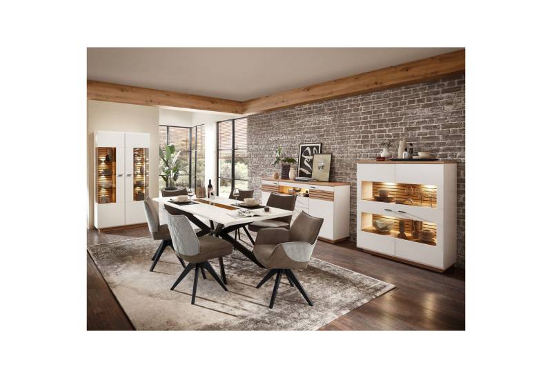 expendio Wohnzimmer-Set Frederik 50-3, (Spar-Set, 10-St), weiß matt Artisan Eiche, mit Stühle von expendio