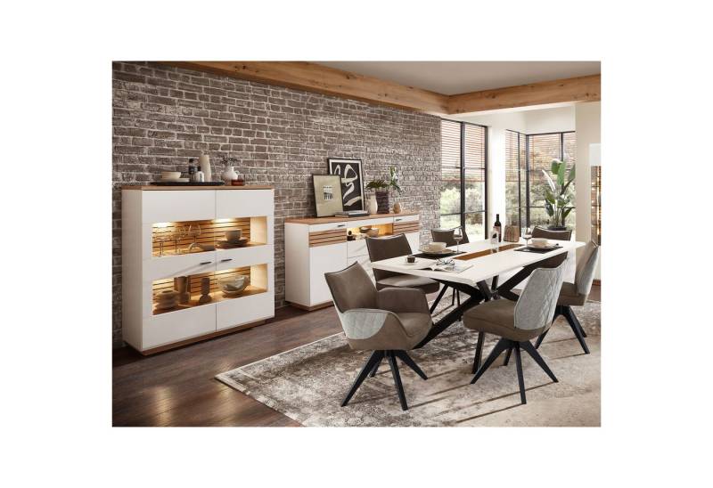 expendio Wohnzimmer-Set Frederik 51-3, (Spar-Set, 9-St), weiß matt Artisan Eiche, mit Stühle von expendio