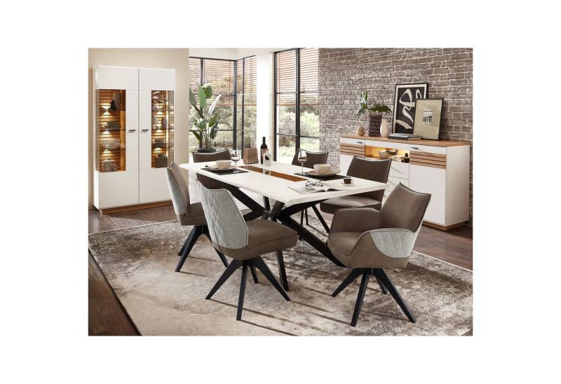 expendio Wohnzimmer-Set Frederik 52-4, (Spar-Set, 9-St), weiß matt Artisan Eiche, mit Stühle von expendio