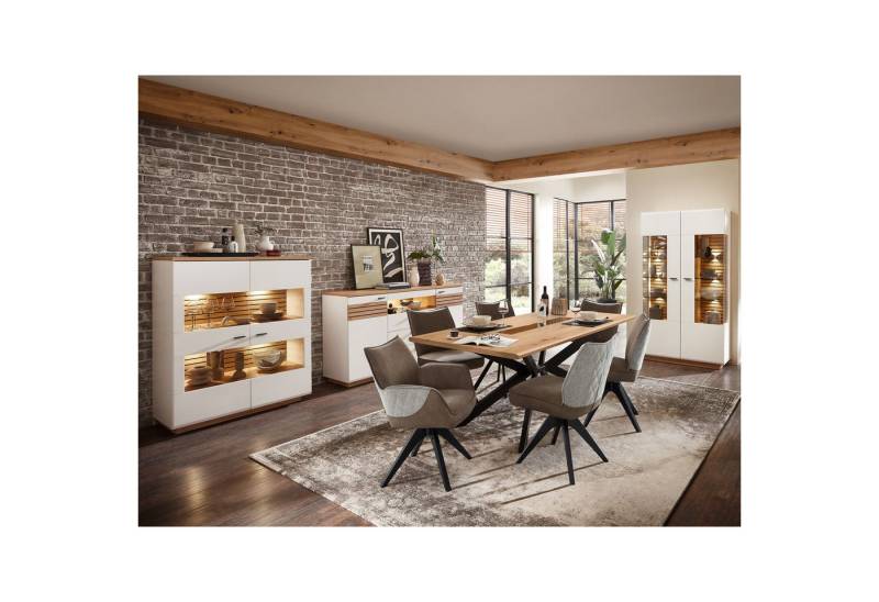 expendio Wohnzimmer-Set Frederik 53-3, (Spar-Set, 10-St), weiß matt Artisan Eiche, mit Stühle von expendio