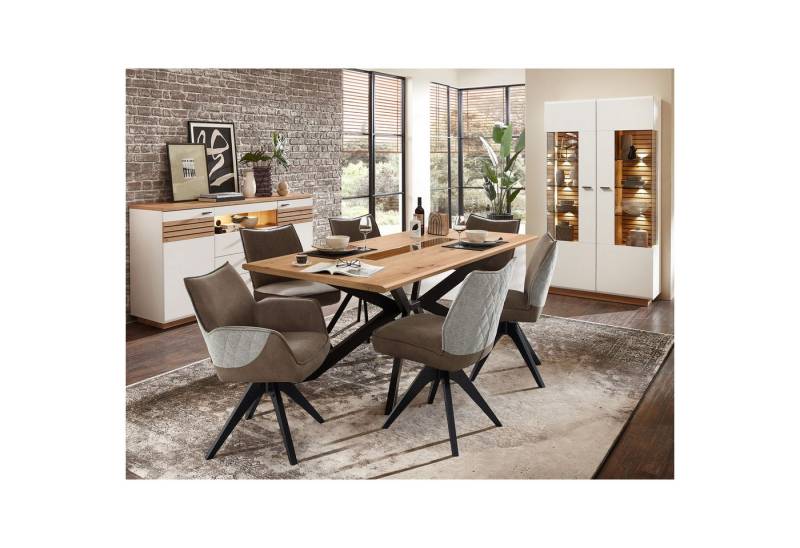 expendio Wohnzimmer-Set Frederik 55-3, (Spar-Set, 9-St), weiß matt Artisan Eiche, mit Stühle von expendio