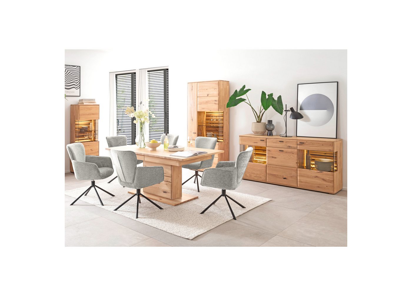 expendio Wohnzimmer-Set Giny 41, (Spar-Set, 4-St), Ast/Balkeneiche massiv dgL. in Kristalleiche geölt von expendio