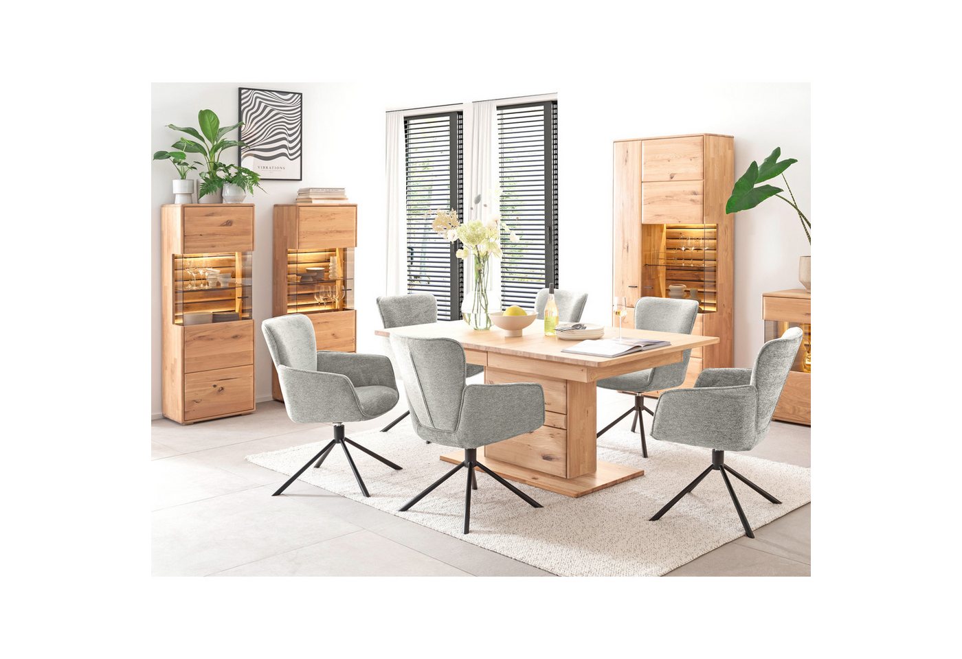 expendio Wohnzimmer-Set Giny 42, (Spar-Set, 10-St), Ast/Balkeneiche massiv dgL. in Kristalleiche geölt von expendio