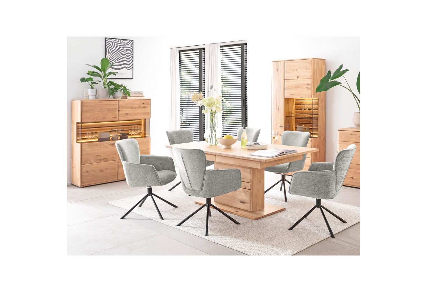 expendio Wohnzimmer-Set Giny 44, (Spar-Set, 3-St), Ast/Balkeneiche massiv dgL. in Kristalleiche geölt von expendio