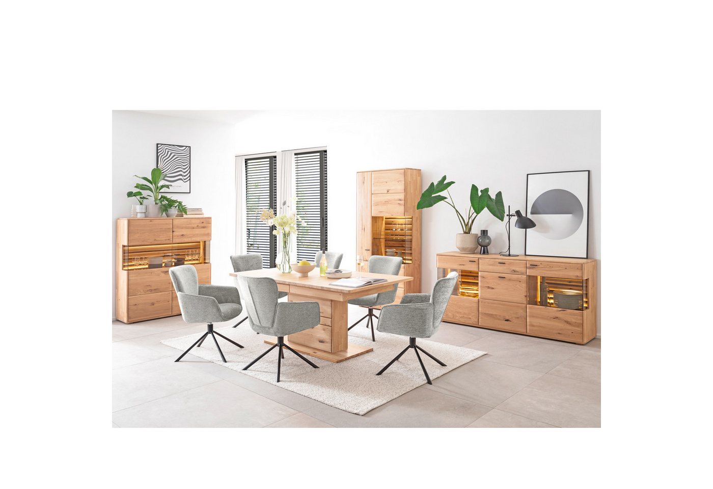 expendio Wohnzimmer-Set Giny 45, (Spar-Set, 4-St), Ast/Balkeneiche massiv dgL. in Kristalleiche geölt von expendio