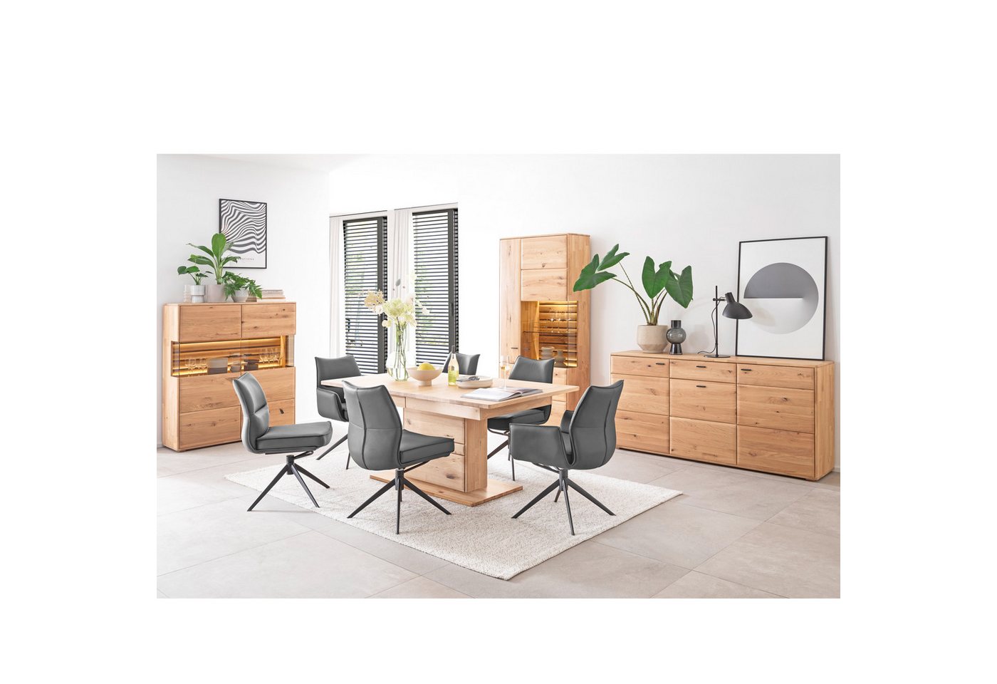 expendio Wohnzimmer-Set Giny 46, (Spar-Set, 4-St), Ast/Balkeneiche massiv dgL. in Kristalleiche geölt von expendio