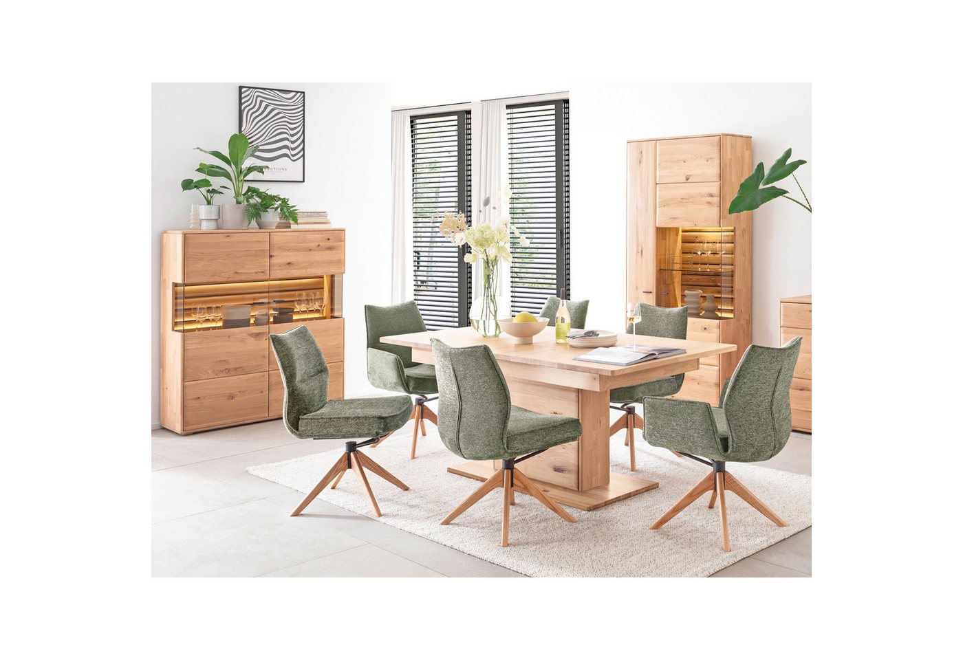 expendio Wohnzimmer-Set Giny 49, (Spar-Set, 3-St), Ast/Balkeneiche massiv dgL. in Kristalleiche geölt von expendio