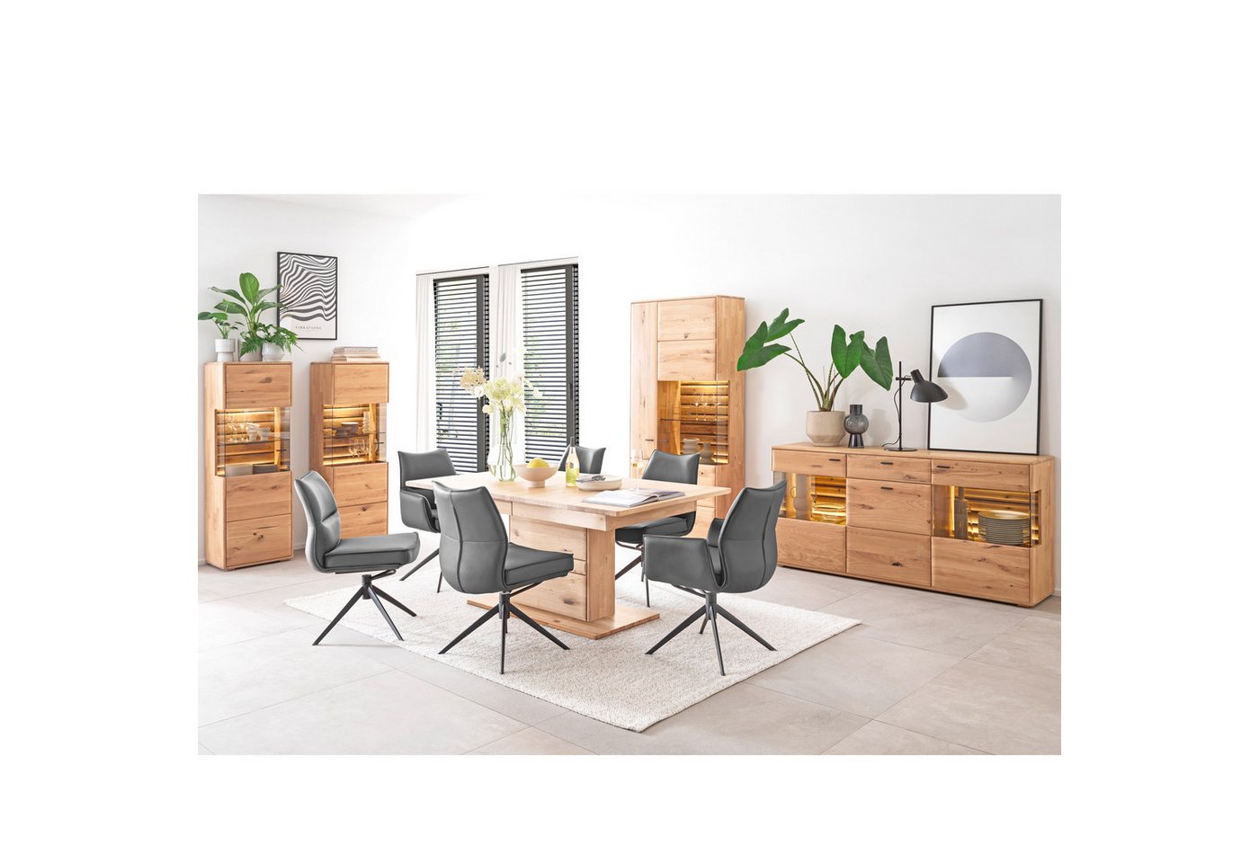 expendio Wohnzimmer-Set Giny 50, (Spar-Set, 11-St), Ast/Balkeneiche massiv dgL. in Kristalleiche geölt von expendio