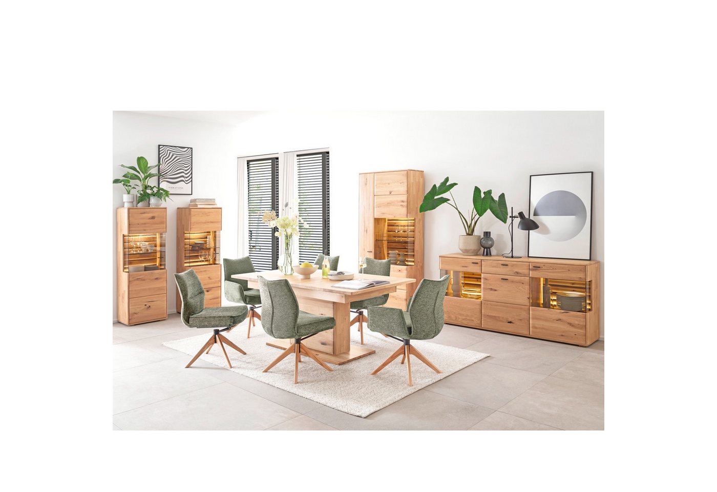 expendio Wohnzimmer-Set Giny 52, (Spar-Set, 11-St), Ast/Balkeneiche massiv dgL. in Kristalleiche geölt von expendio