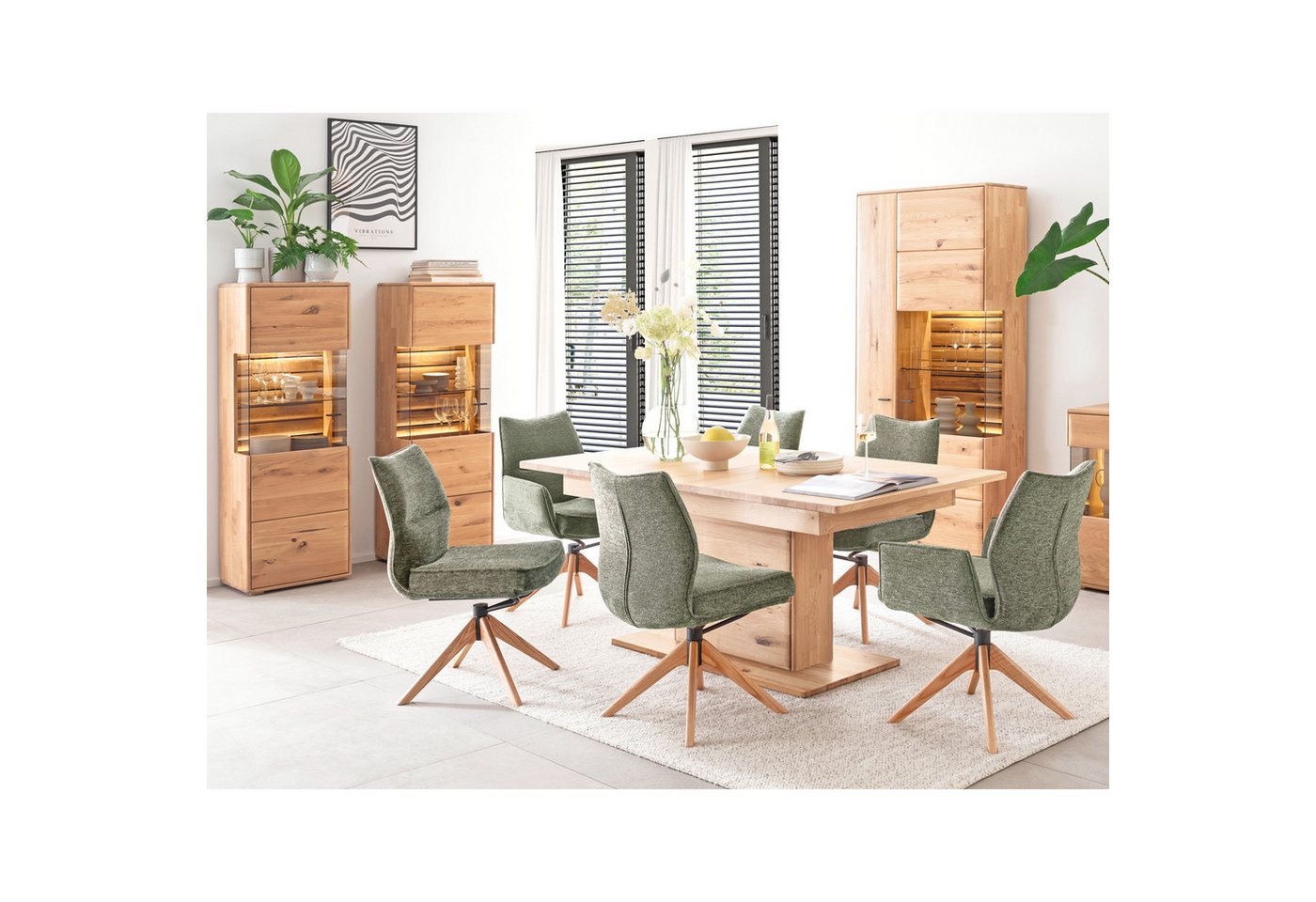 expendio Wohnzimmer-Set Giny 53, (Spar-Set, 10-St), Ast/Balkeneiche massiv dgL. in Kristalleiche geölt von expendio