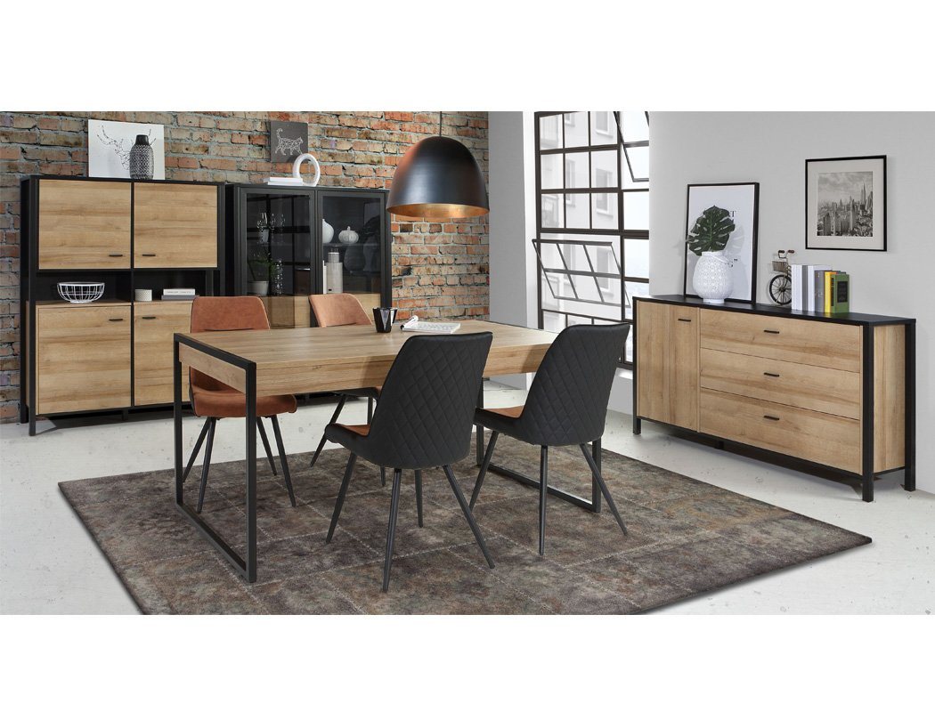 expendio Wohnzimmer-Set Hector 41, (Spar-Set, 4-St), Schwarz / Riviera Eiche Nb. mit Beleuchtung und Push-Open von expendio