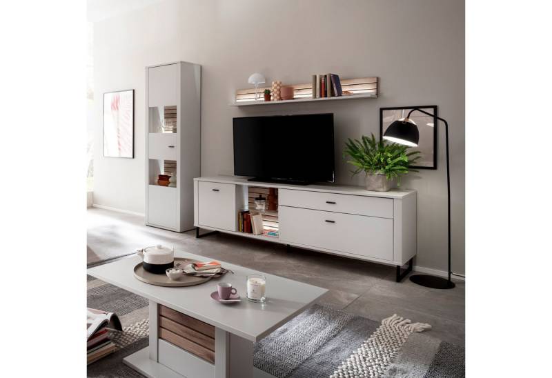 expendio Wohnzimmer-Set Laska 37, (Spar-Set, 4-St), Modern White tiefgezogen / Viking Oak Nb. 287x185x44 cm von expendio