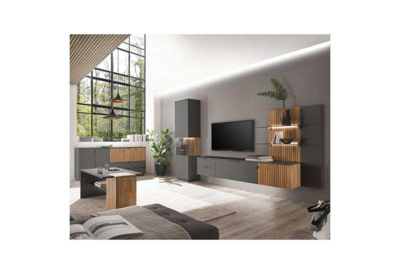 expendio Wohnzimmer-Set Linda 32, (Spar-Set, 5-St), anthrazit lackiert/ Eiche massiv bianco geölt von expendio
