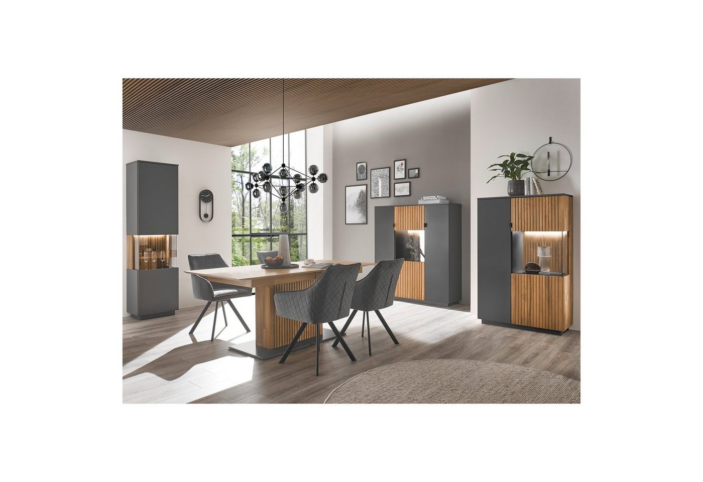 expendio Wohnzimmer-Set Linda 41, (Spar-Set, 4-St), anthrazit lackiert/ Eiche massiv bianco geölt von expendio