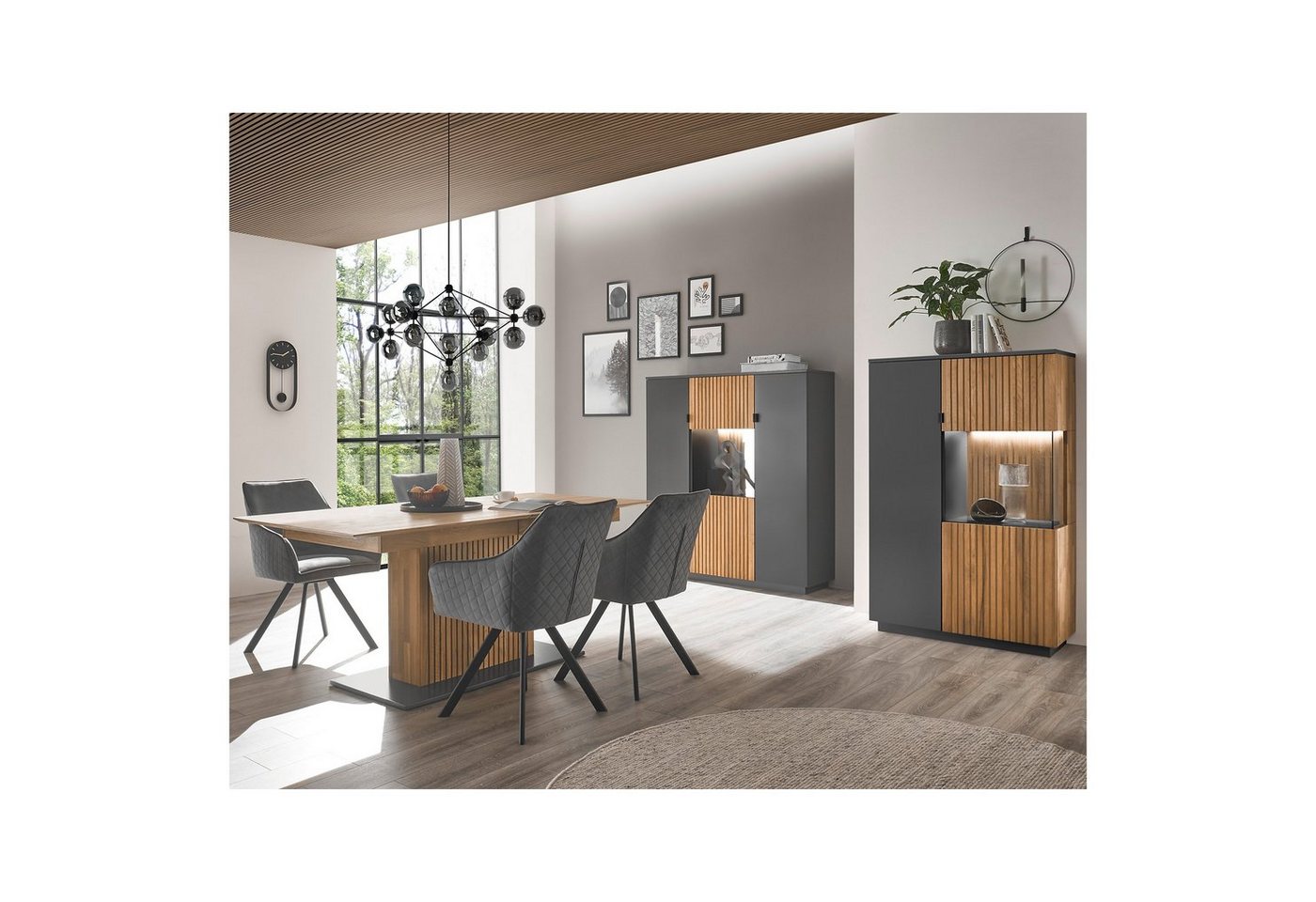 expendio Wohnzimmer-Set Linda 42, (Spar-Set, 3-St), anthrazit lackiert/ Eiche massiv bianco geölt von expendio