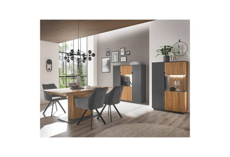 expendio Wohnzimmer-Set Linda 42, (Spar-Set, 3-St), anthrazit lackiert/ Eiche massiv bianco geölt von expendio