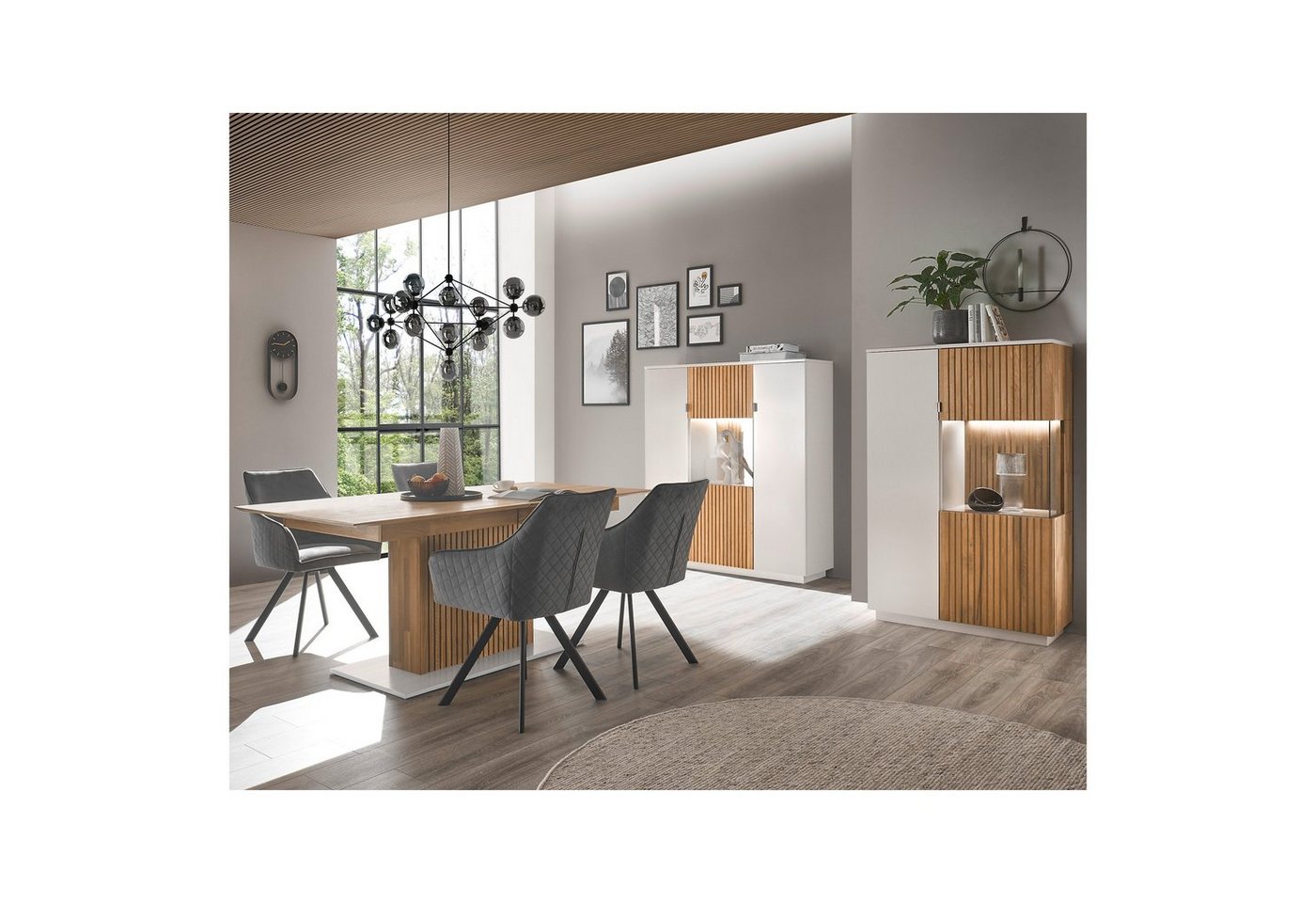 expendio Wohnzimmer-Set Linda 42, (Spar-Set, 3-St), weiß-grau lackiert/ Eiche massiv bianco geölt von expendio